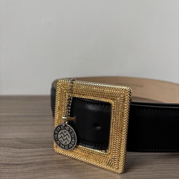 Streets Ahead Belt Black Leather Buckle Gold Sz Small❤️ - Picture 5 of 6
